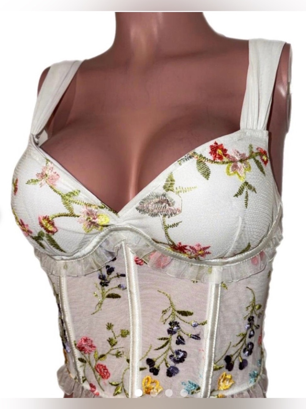 Floral Embroidered Ivory Bustier Top - NWOT